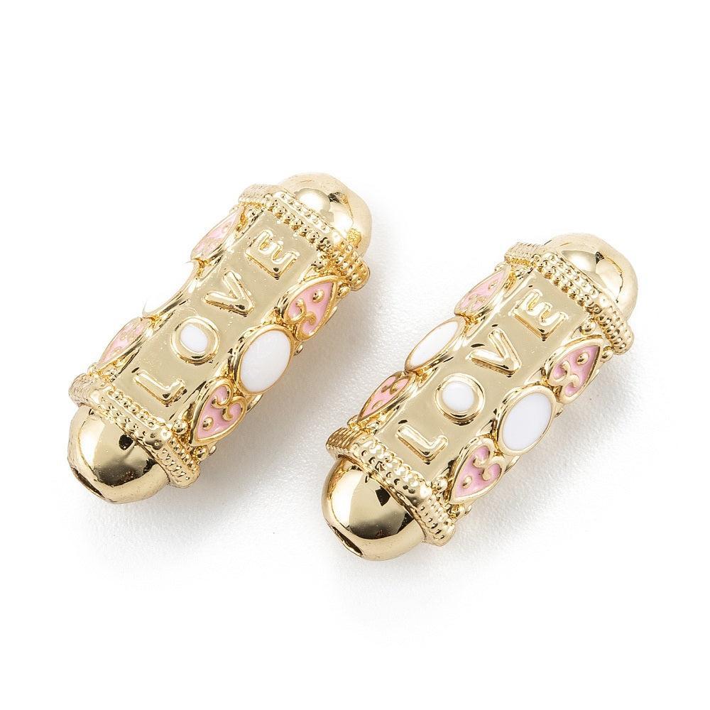 Messing Tube Kraal LOVE Emaille Roze Goud 15mm - per stuk-Kralen-Kraaltjes van Renate