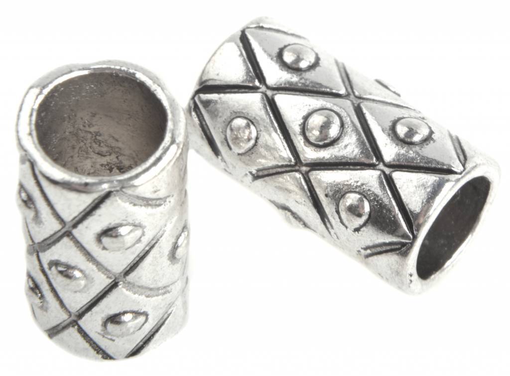 Metaal kraal buis dots geo Ø7mm Zilver 17x10mm-Kraaltjes van Renate