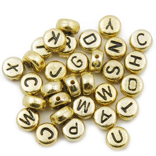 Metallook letterkralen letter A-Z Goud 7mm - 26 stuks-Kraaltjes van Renate