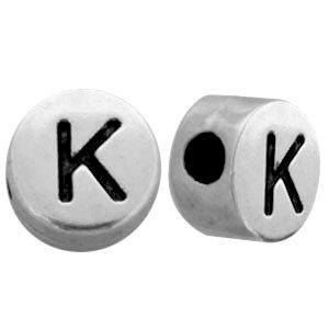 Metallook letterkralen letter K Antiek zilver 7mm -10 stuks-Kraaltjes van Renate