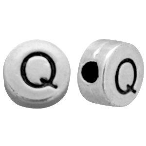 Metallook letterkralen letter Q Antiek zilver 7mm -10 stuks-Kraaltjes van Renate