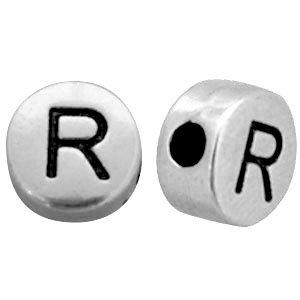 Metallook letterkralen letter R Antiek zilver 7mm -10 stuks-Kraaltjes van Renate