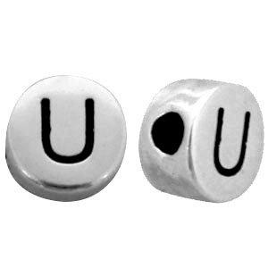 Metallook letterkralen letter U Antiek zilver 7mm -10 stuks-Kraaltjes van Renate
