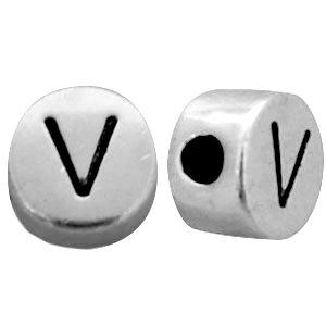 Metallook letterkralen letter V Antiek zilver 7mm -10 stuks-Kraaltjes van Renate