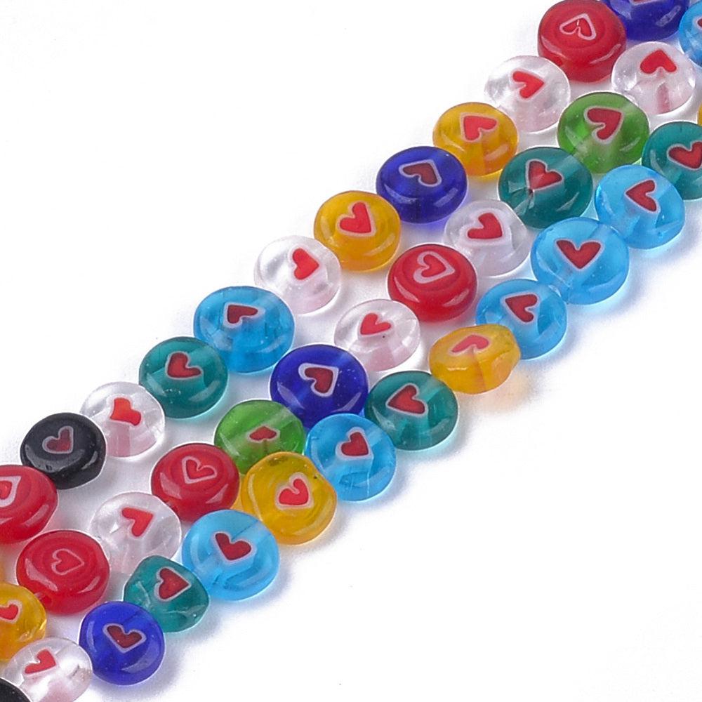Millefiori glas kralen plat rond met hart multicolor 10x3,5mm - 10 stuks-Kralen-Kraaltjes van Renate