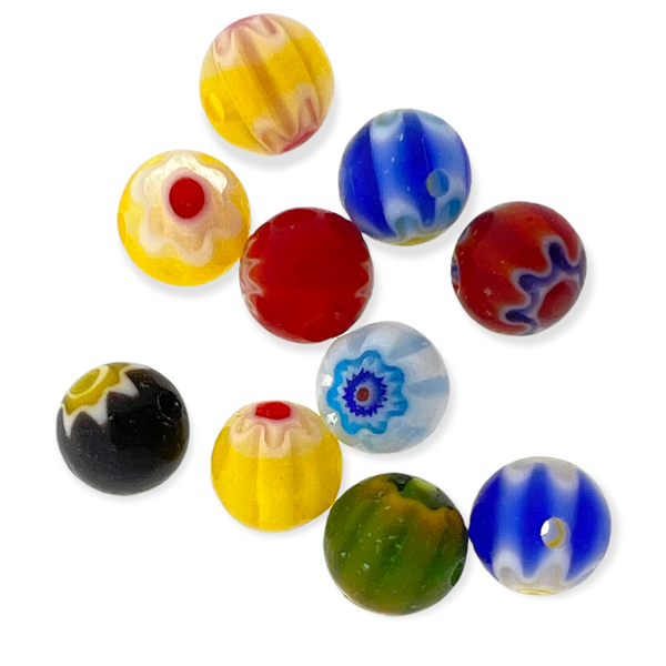 Millefiori glas kralen rond met bloem multicolor 6mm - 10 stuks-Kralen-Kraaltjes van Renate