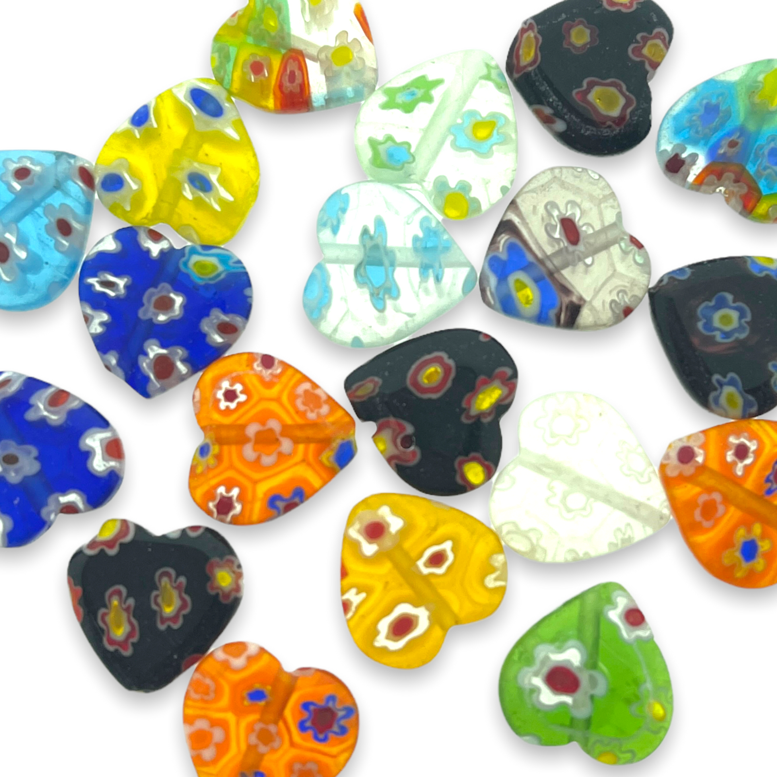Millefiori glaskralen hart 12mm-per 5 stuks-Kraaltjes van Renate