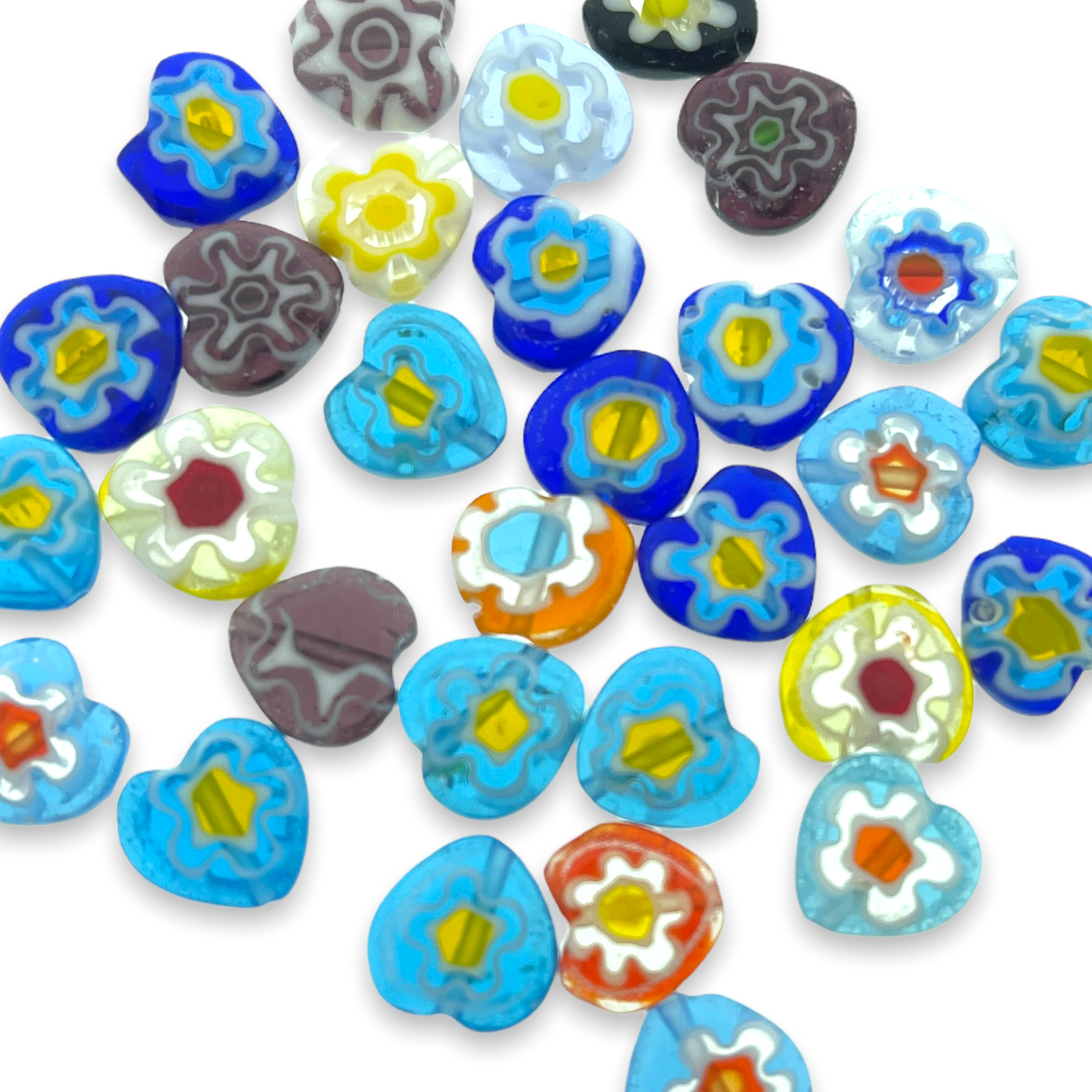 Millefiori glaskralen hart-bloem 10mm-per 5 stuks-Kraaltjes van Renate