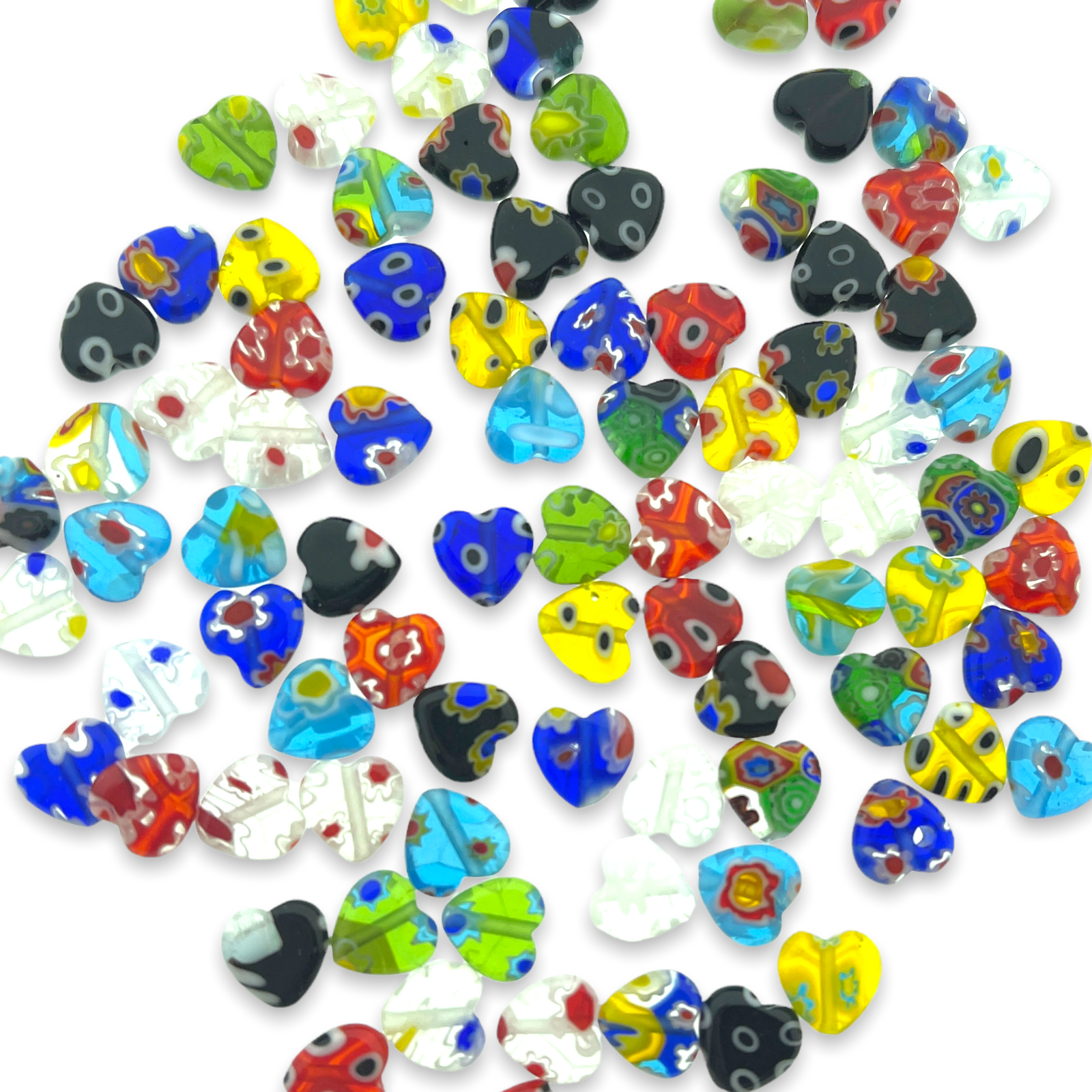 Millefiori glaskralen hartjes 8mm-per 5 stuks-Kraaltjes van Renate