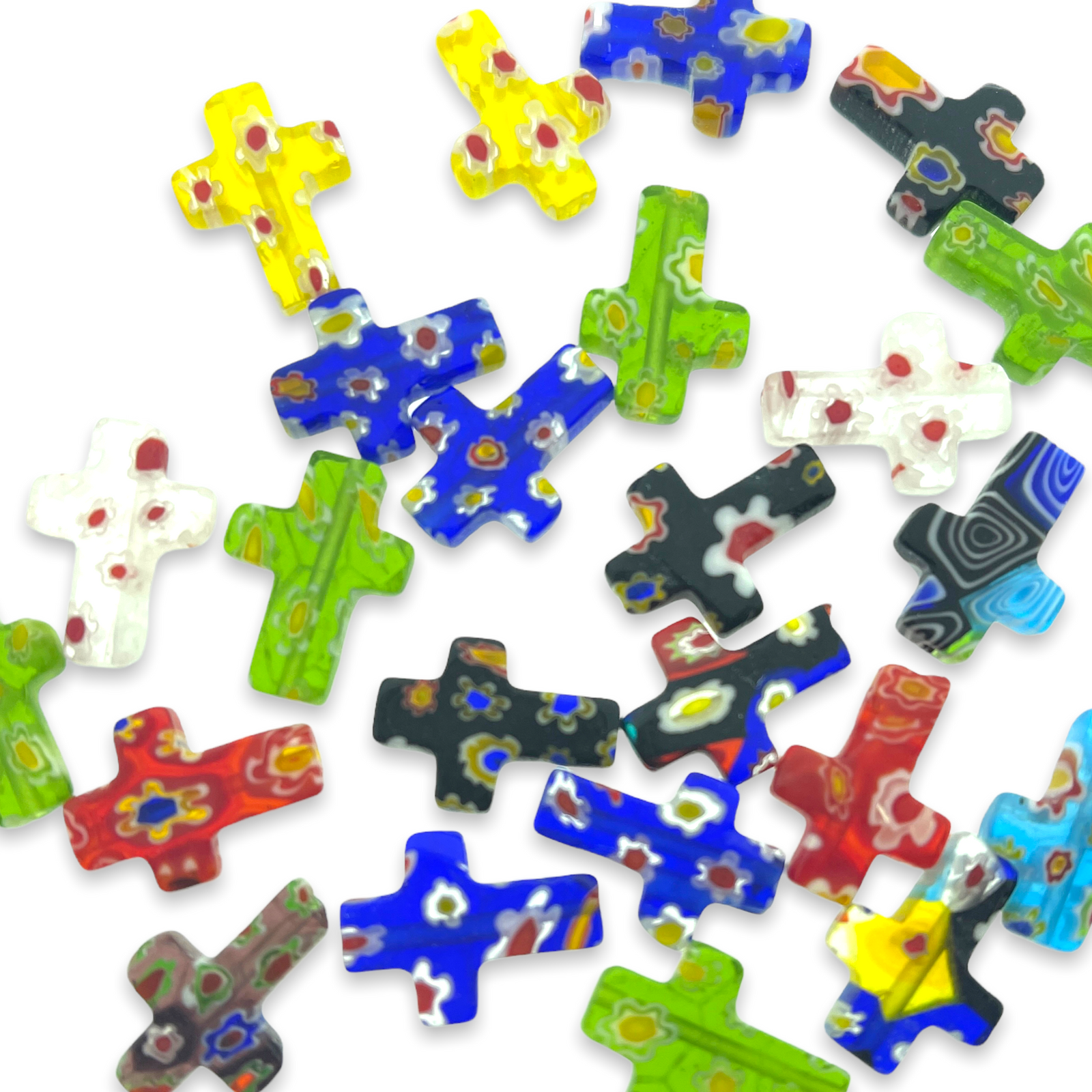 Millefiori glaskralen kruis 17mm-per 4 stuks-Kraaltjes van Renate