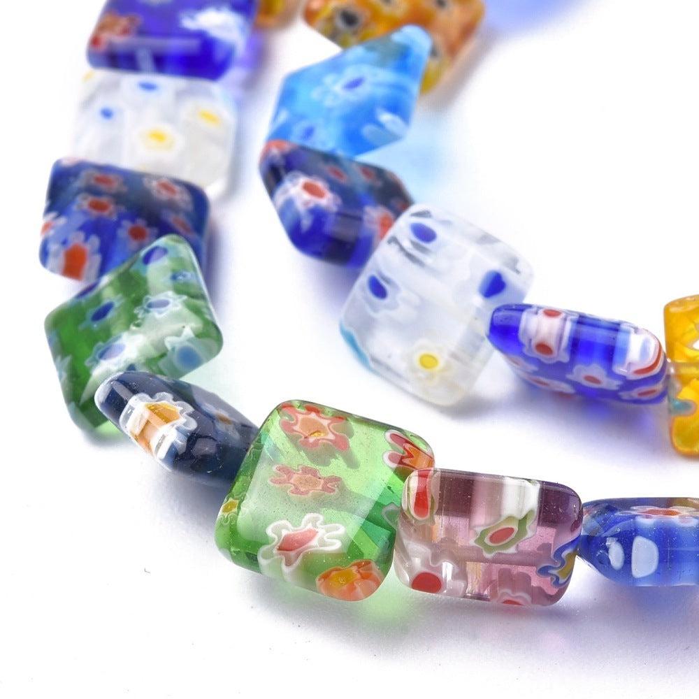 Millefiori glaskralen vierkant 10mm-per 4 stuks-Kralen-Kraaltjes van Renate