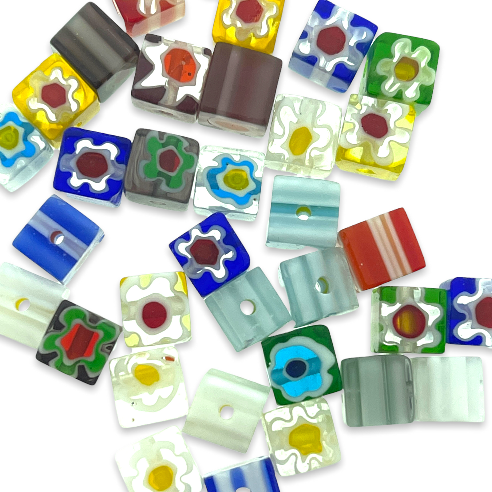 Millefiori glaskralen vierkant 4mm-per 5 stuks-Kraaltjes van Renate