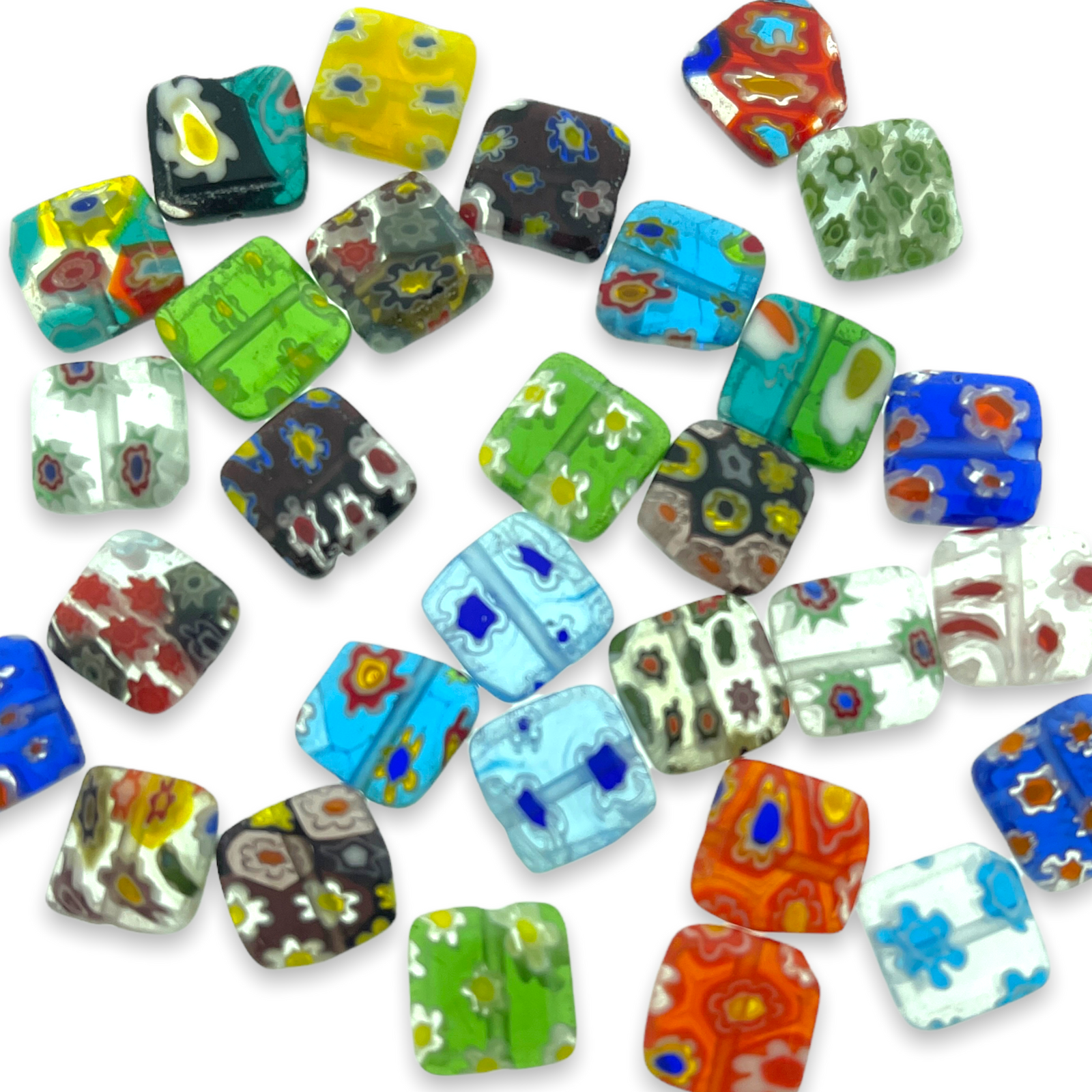 Millefiori glaskralen vierkant 6mm-per 4 stuks-Kraaltjes van Renate