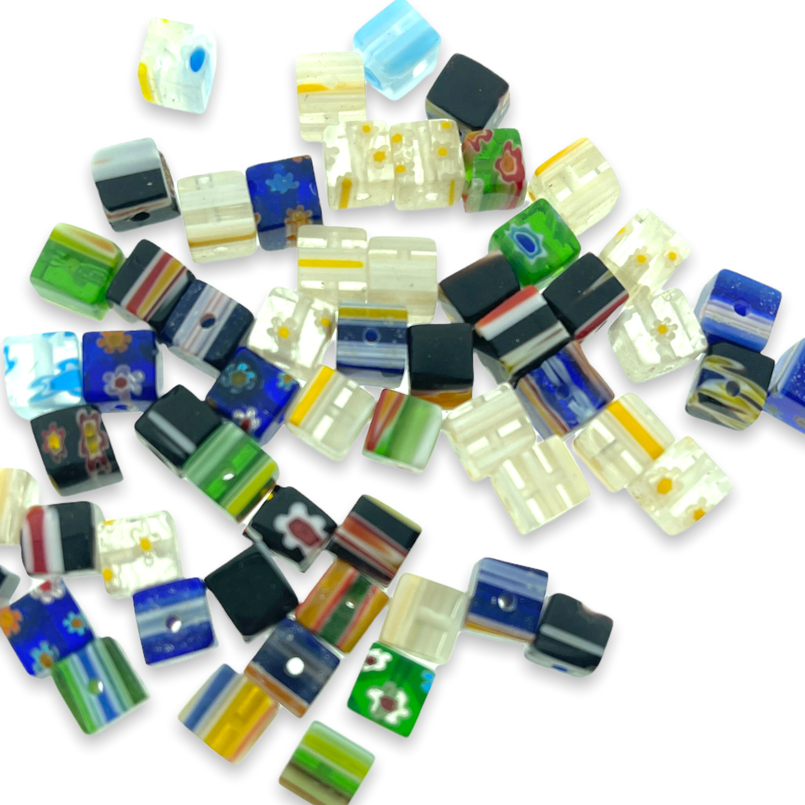 Millefiori glaskralen vierkant 6mm-per 7 stuks-Kraaltjes van Renate