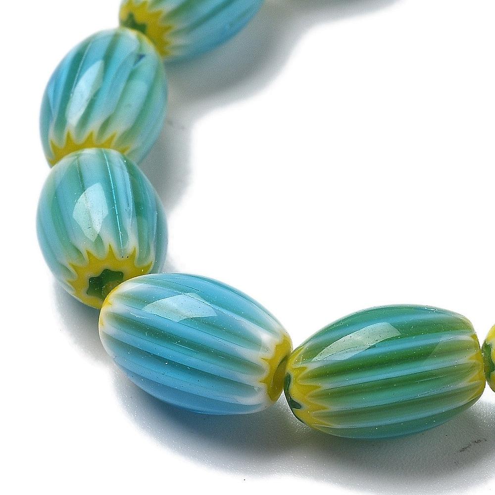 Millefiori kralen Lampwork Cyan 11~12x7~8mm - per stuk-Kraaltjes van Renate