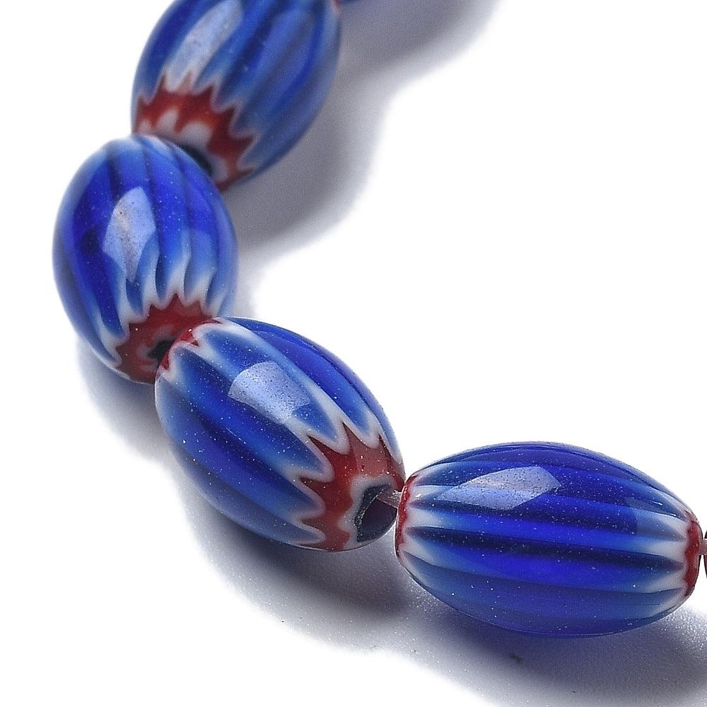 Millefiori kralen Lampwork Dark Blue 11~12x7~8mm - per stuk-Kraaltjes van Renate