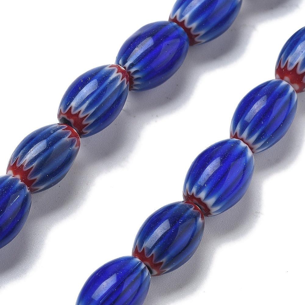 Millefiori kralen Lampwork Dark Blue 11~12x7~8mm - per stuk-Kraaltjes van Renate