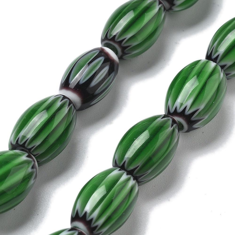 Millefiori kralen Lampwork Green 11~12x7~8mm - per stuk-Kraaltjes van Renate