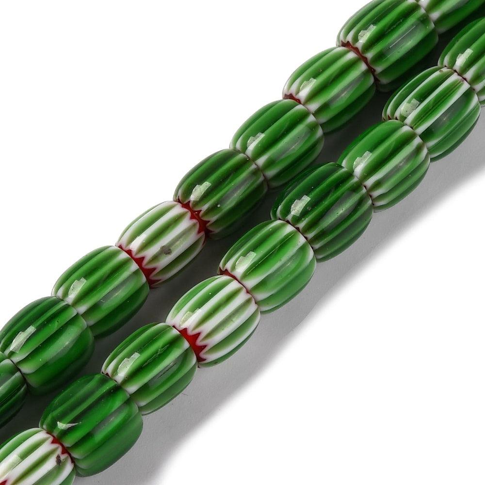 Millefiori kralen tube groen-rood 8mm - per stuk-Kraaltjes van Renate