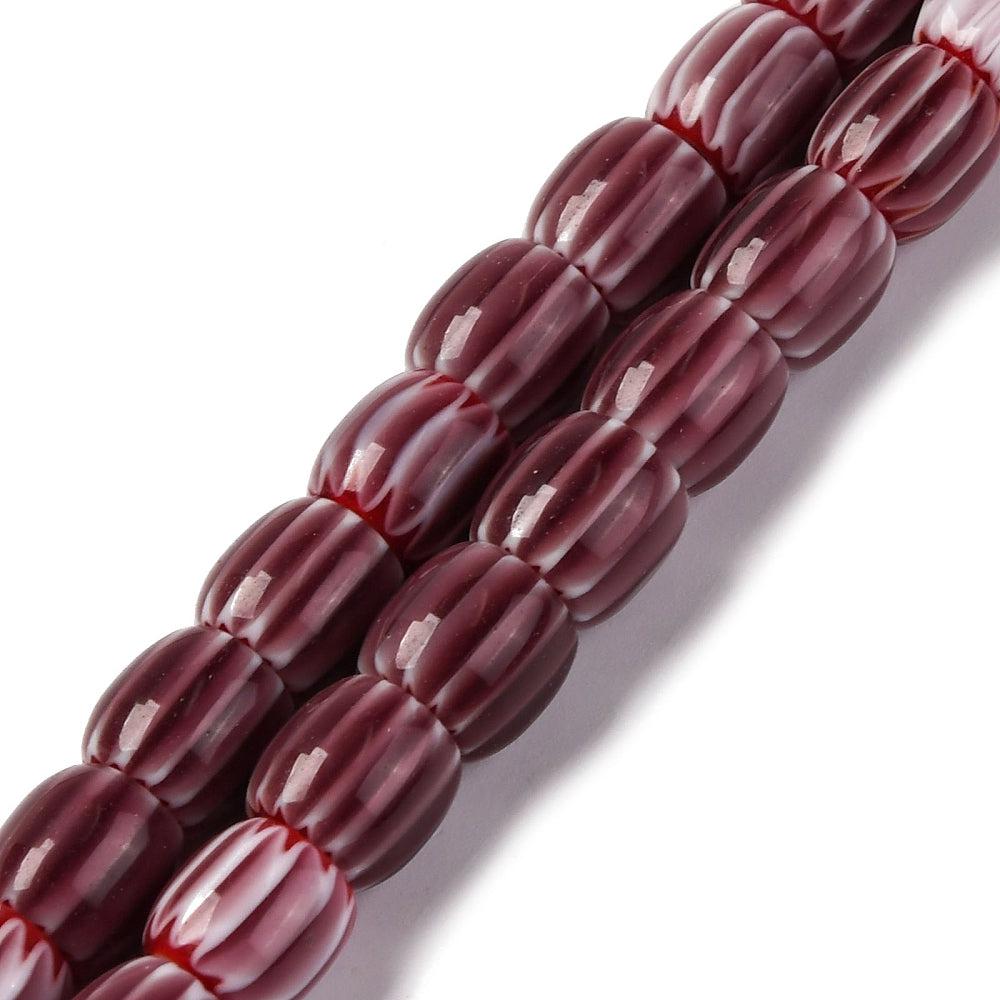 Millefiori kralen tube paars-rood 8mm - per stuk-Kraaltjes van Renate