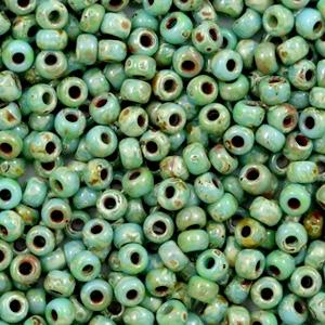 Miyuki rocailles 8/0 Opaque picasso turquoise green - 5 gram-Kraaltjes van Renate