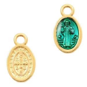 Muntje religieus Goud met groen DQ 13x8mm-bedels-Kraaltjes van Renate