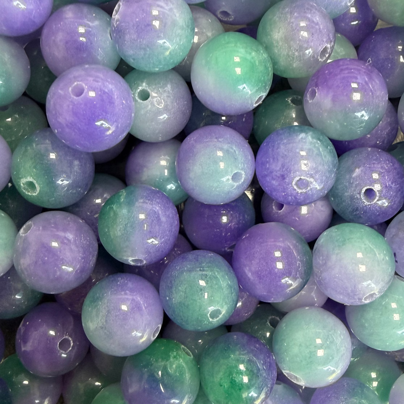 Natuurlijke Edelsteen Jade Kralen Facet Rond Paars / Groen 10mm - per stuk-Kralen-Kraaltjes van Renate