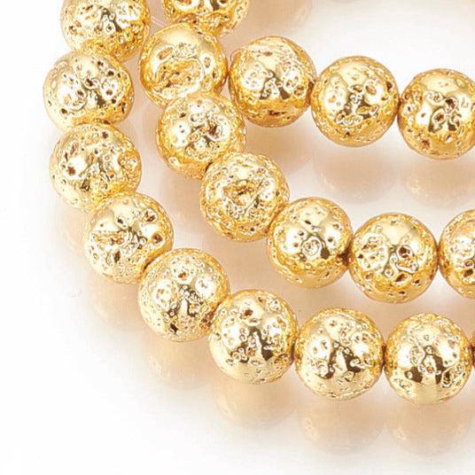 Natuurlijke Edelsteen Lavasteen Kralen Rond Electroplate Goud 10mm - per stuk-Kraaltjes van Renate