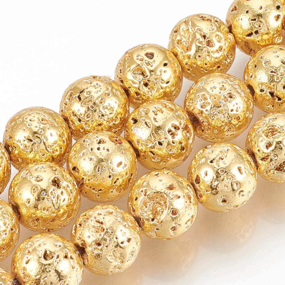 Natuurlijke Edelsteen Lavasteen Kralen Rond Electroplate Goud 10mm - per stuk-Kraaltjes van Renate