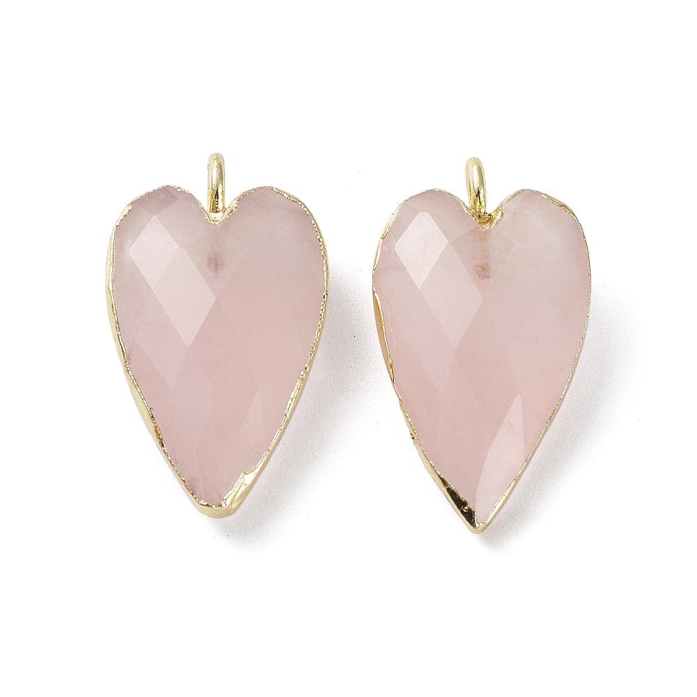 Natuursteen bedel hart roze goud brass 19x17mm - per stuk-bedels-Kraaltjes van Renate