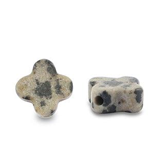 Natuursteen kraal dalmatian stone klaver Greige-black 7mm-Kralen-Kraaltjes van Renate