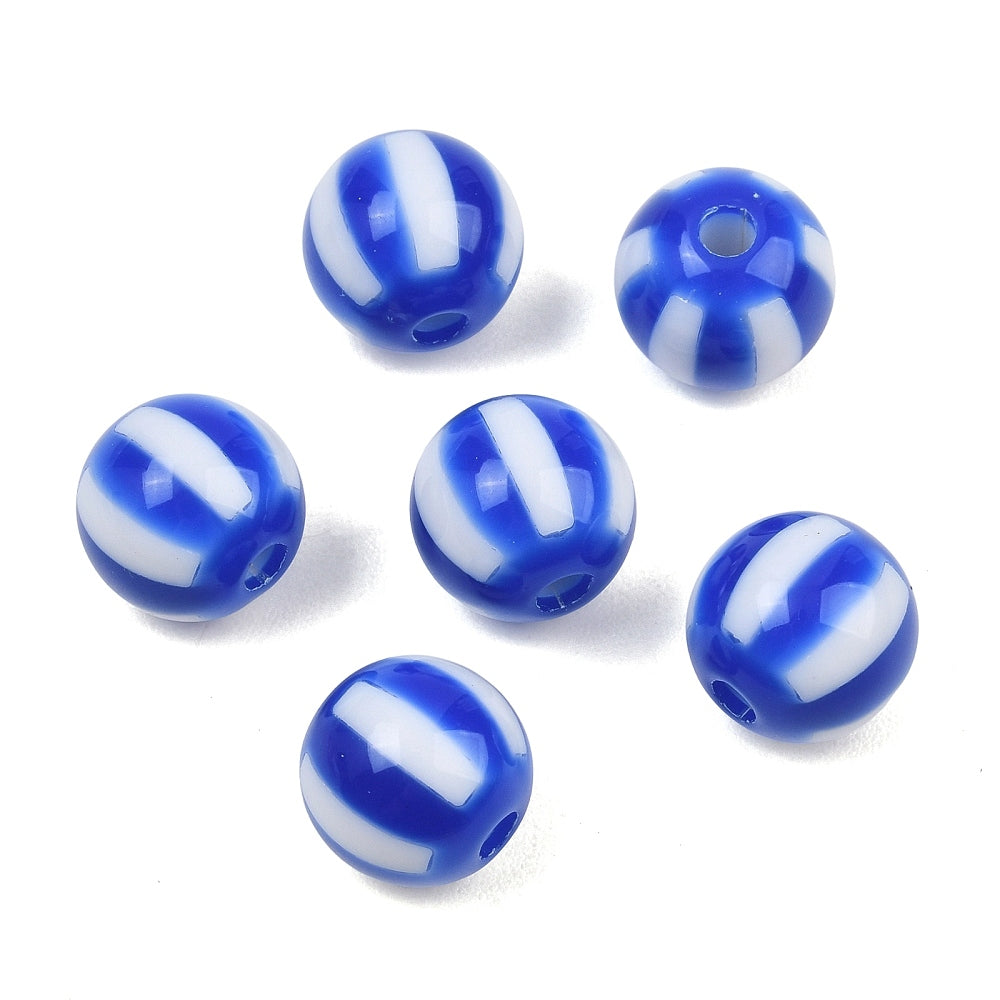 Acryl Kralen Rond Streep Blauw 12mm - per stuk