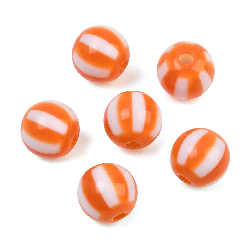 Acryl Kralen Rond Streep Oranje 12mm - per stuk