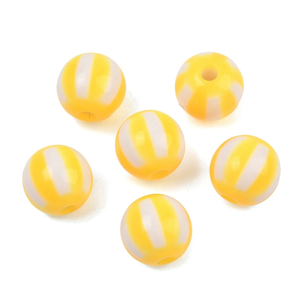Acryl Kralen Rond Streep Geel 12mm - per stuk
