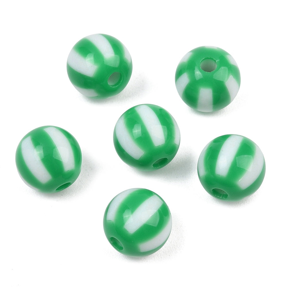 Acryl Kralen Rond Streep Groen Groen 12mm - per stuk