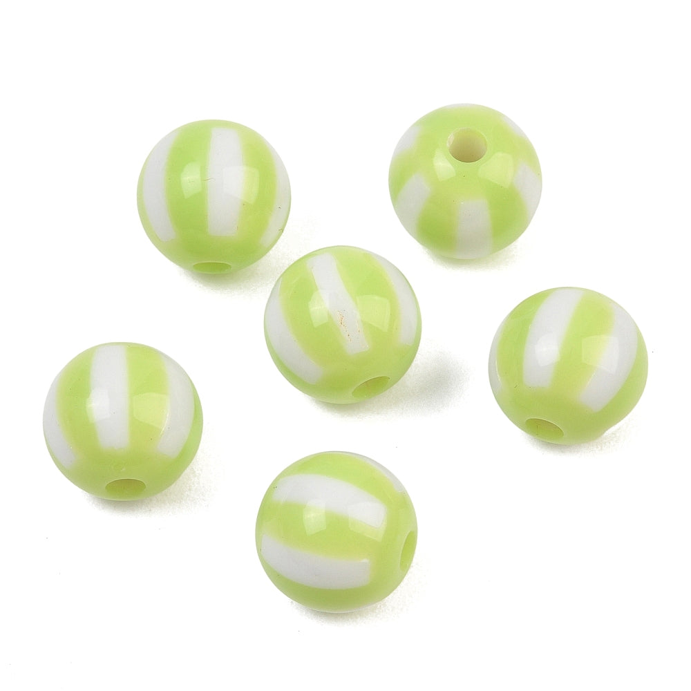 Acryl Kralen Rond Streep Groen Lichtgroen 12mm - per stuk