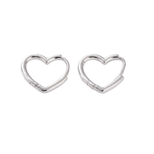 Oorbel brass zilver hartje 14x15x1.5mm- per paar-onderdelen-Kraaltjes van Renate