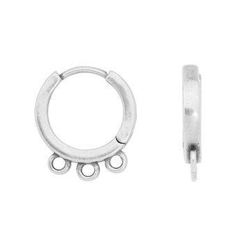 Oorbel hoop met 3 oogjes brass zilver 16,5mm - per paar-bedels-Kraaltjes van Renate