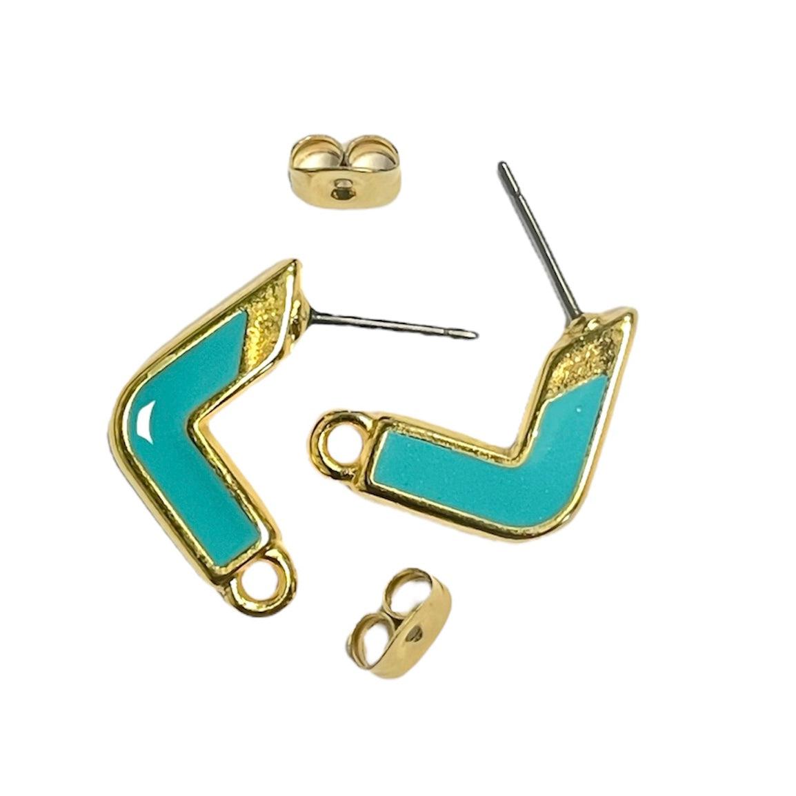 Oorbellen aqua RVS goud 12x20mm- per paar-onderdelen-Kraaltjes van Renate