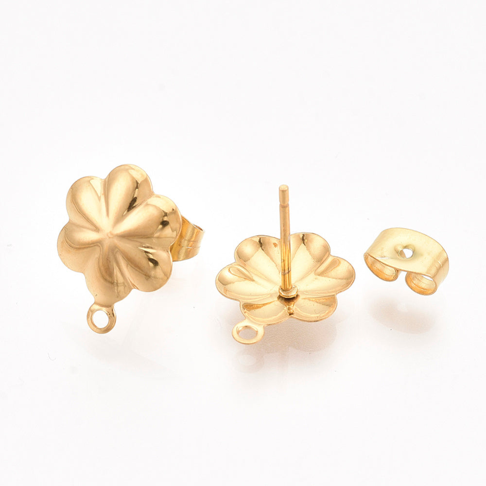 Oorbellen bloemetje RVS goud 13,5x10mm- per paar-onderdelen-Kraaltjes van Renate