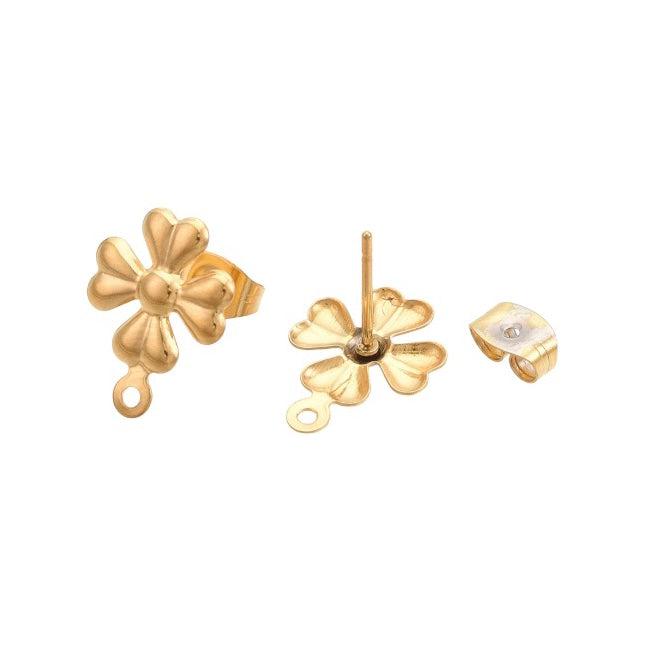 Oorbellen bloemetje RVS goud 14.5x11mm-onderdelen-Kraaltjes van Renate