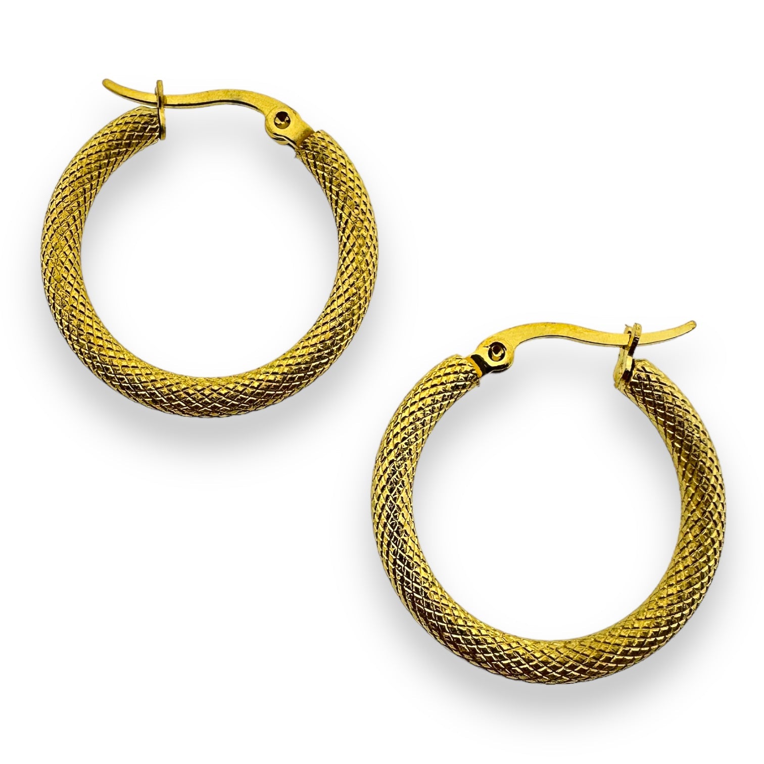 Oorbellen goud textuur RVS 24mm - per paar-onderdelen-Kraaltjes van Renate