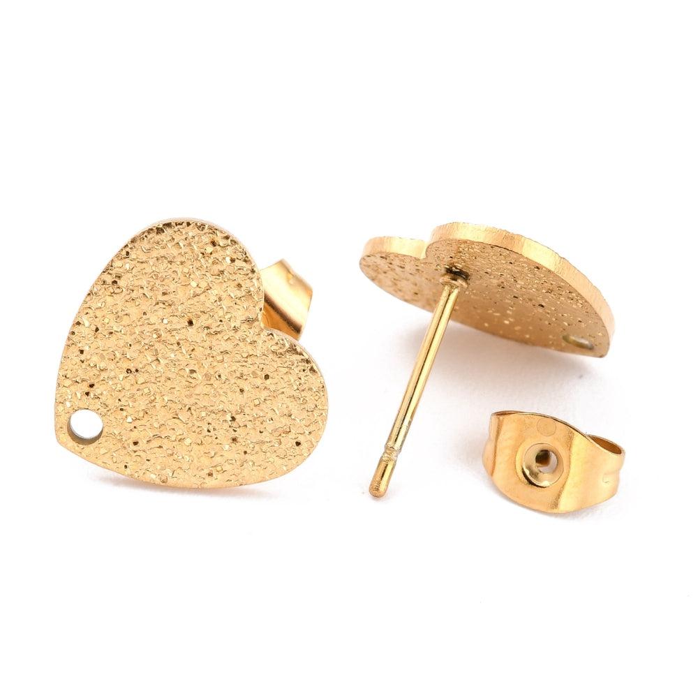 Oorbellen hart glitter RVS goud 12x13x1mm-onderdelen-Kraaltjes van Renate