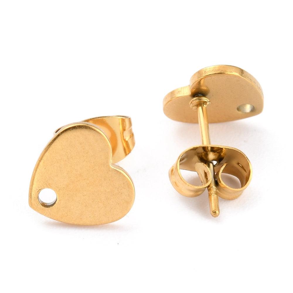 Oorbellen hartje RVS goud 8.4x9x1mm-onderdelen-Kraaltjes van Renate