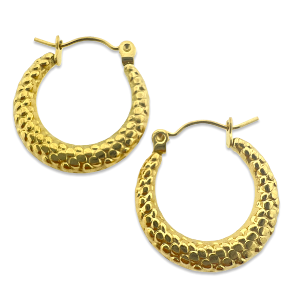 Oorbellen hoop textured goud stainless steel 21mm-Sieraden-Kraaltjes van Renate