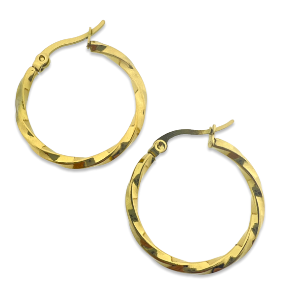 Oorbellen hoop twisted goud stainless steel 25mm-Sieraden-Kraaltjes van Renate