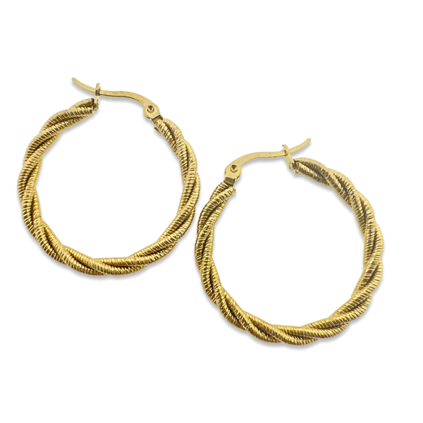 Oorbellen hoop twisted goud stainless steel 30mm-Sieraden-Kraaltjes van Renate