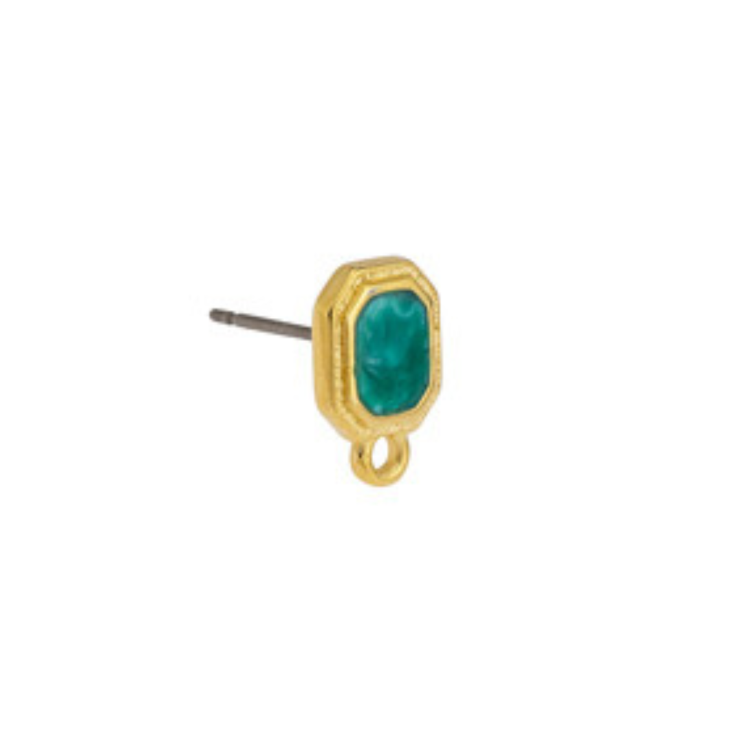 Oorbellen octagon green 24K goud 2,3x12mm- per paar-onderdelen-Kraaltjes van Renate