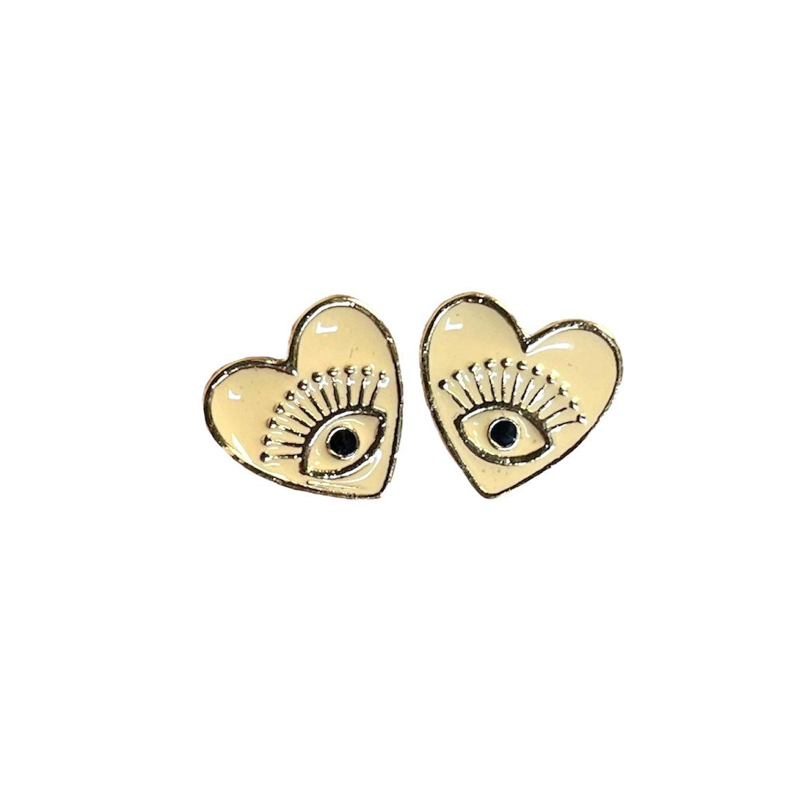 Oorbellen oog beige brass goud 13x14x2mm-onderdelen-Kraaltjes van Renate