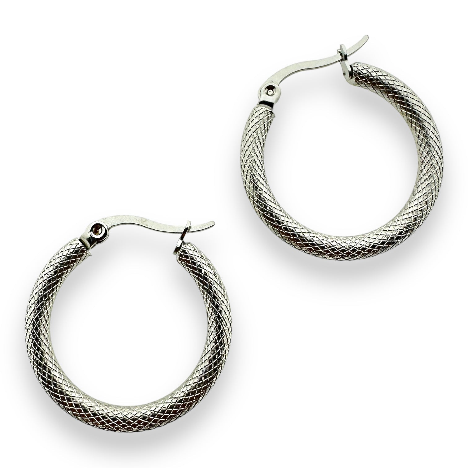 Oorbellen zilver textuur RVS 24mm - per paar-onderdelen-Kraaltjes van Renate